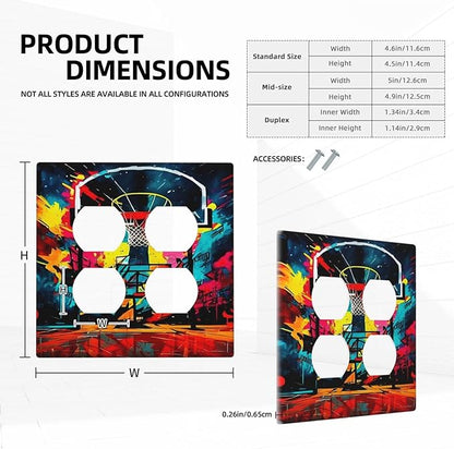 Decorative Outlet Covers Scrawl Colorful Basketball Graffiti Hoop 2 Gang Wall Plate Cover Double Duplex Receptacle Two Switch Light Switch Cover Plate Dual Faceplate for Home Decor