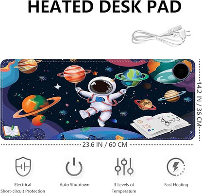 Heated Mouse Pad with 3 Levels Heated & 3 Hours Auto Shut-Off Mouse Pad for Warming Hands in Office Home, 23.6" x 14.2"Large Safe Desk Mat Hand Warmer，Cute Astronaut