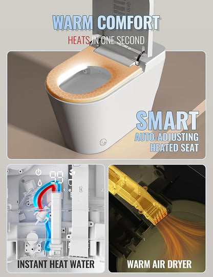 Smart Toilet with Bidet Built in, Auto Open/Close, Foam Shield, Foot Sensing Operation, Built-in Tank & Pump-Assisted Auto Flush, Wider Heated Seat, Luxury One Piece Elongated Bidet Toilet