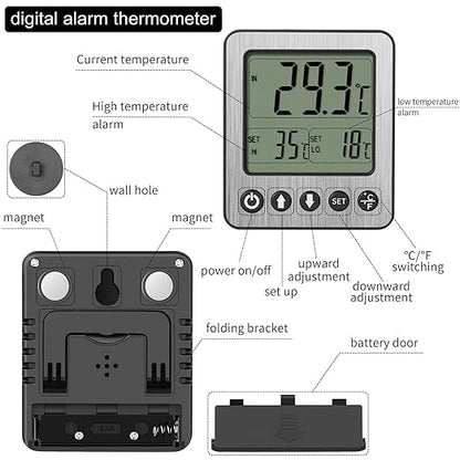 Refrigerator Thermometer Freezer Alarm Digital Freezer Thermometer Fridge Thermometer with Extra Sensor high and Low Temperature Alarm (1, White,ZZ10)