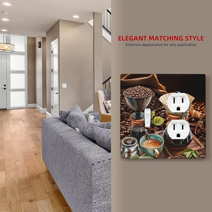 Decorative Outlet Covers Retro Coffee Maker Beans Cup 2 Gang Wall Plate Cover Single Toggle Duplex Combo Two Switch Light Switch Cover Plate Jumbo Dual GFCI Faceplate