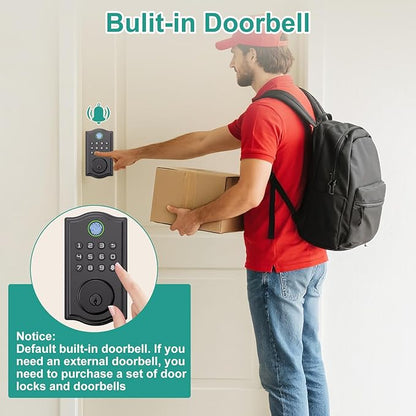 Smart Front Door Lockset, Keyless Entry Deadbolt with Handle, Fingerprint/App/Code/Key Unlock, Anti-Peeping Keypad, Auto-Lock, Easy Install