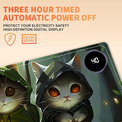 Heated Mouse Pad, Warm Desk Pad, Keyboard Mat 31.5 x 13 Inch Intelligent Fast Heating, 3 Speed Adjustable, Timed Auto Power Off for Game Office Home,3 Cat Apostles Carrying Lanterns
