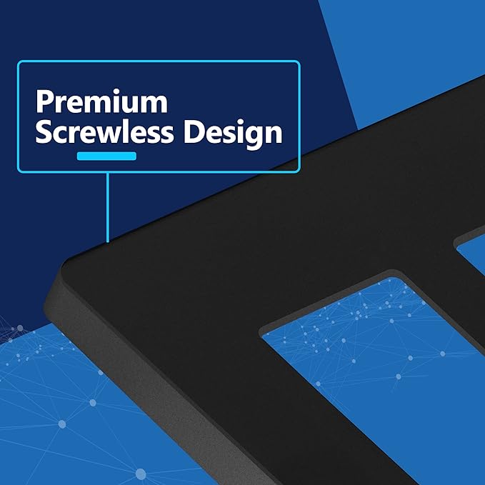 LIDER Matte Finish Double Decorator Switch Cover, Screwless Wall Plate, Mid-Size 2-Gang 4.88" x 4.92", Polycarbonate Thermoplastic, UL Listed, LSWP-32M-BK, Black