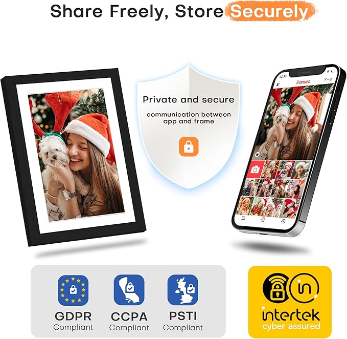 Digital Picture Frame, Frameo Digital Photo Frame WiFi, 10.1 Inch Electric Frame 1280 * 800IPS Touch Screen, 32GB Memory, Auto-Rotate, Share Videos Pictures, Gifts for Women, for Mom, Black Wooden