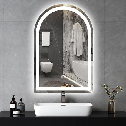 Niccy Arched LED Bathroom Mirror, 39x26 Arch Wall Mounted Frameless Bathroom Mirror for Vanity, Smart Lighted Frontlit Mirrors with Memory Function for Bathroom Bedroom Beauty Hair Salon