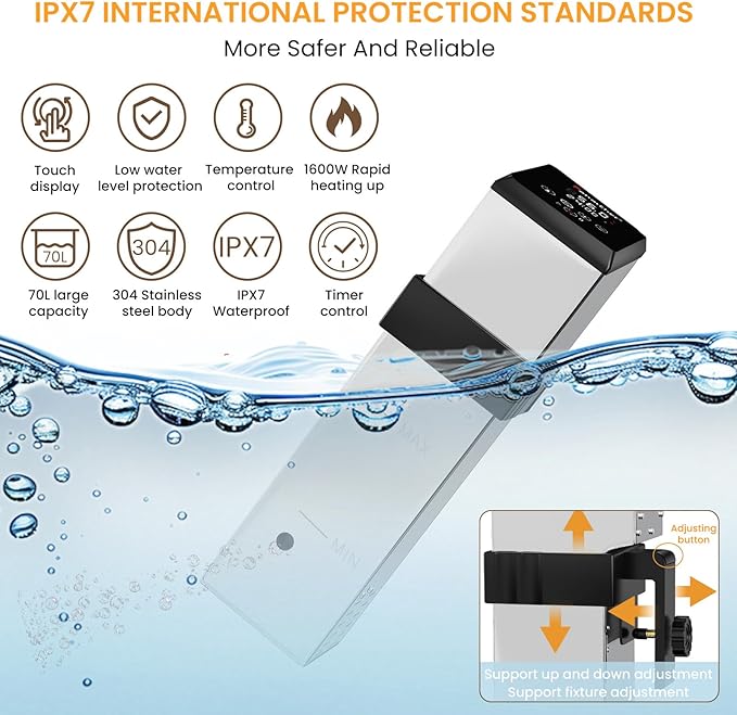 Commercial Sous Vide Machine for Restaurant, 1600W Sous Vide Cooker, 360° Immersion Circulator, 15dB Ultra-Quiet, IPX7 Waterproof, Powerful Pump Design, Accurate Temperature Control