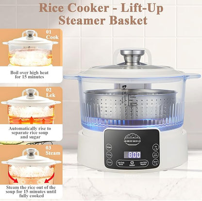 Low Carb Rice Cooker,3L Multifunction Smart Rice Cooker - 4H Keep Warm,Digital Display,Timer & Reservation Function,Suitable for Cooking,Simmering,Stewing,and Steaming(3L,Beige)