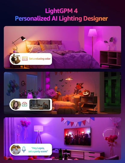 Lepro B2 AI Smart Light Bulbs - 1100LM WiFi & Bluetooth RGBWW Color Changing LED Bulb, Works with Alexa & Google Assistant, Personalized Al Lighting Designer, AI Voice Control, 2.4GHz Only, 2 Pack