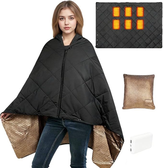Heated Blanket Battery Operated, Cordless Portable Wearable Electric Blanket with 10000mAh Battery & 6-Zone Fast Heating Shawl Throw for Indoor Outdoor, Camping, Travel, Match, Machine Washable