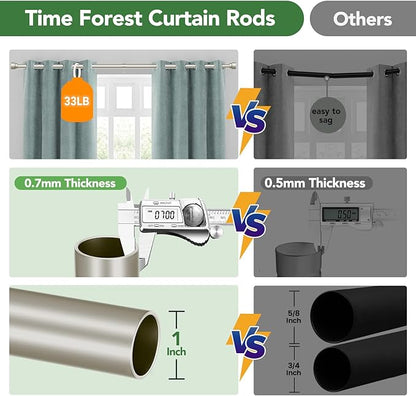 Time Forest Curtain Rods for Windows 48 to 84, 1 Inch Adjustable Heavy Duty Long Window Drapery Rods with End Caps, Indoor Outdoor Curtain Rod for Patio Bedroom, Size 32" - 90", Brushed Nickel