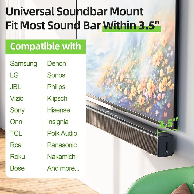 USX MOUNT Soundbar Mount for Samsung, Sony, LG, Vizio, Bose, Onn & More Sound Bar Mounts-Universal Soundbar Mounting Bracket Under TV, Floating Speaker Wall Mount 1 Pair Soundbar Shelf