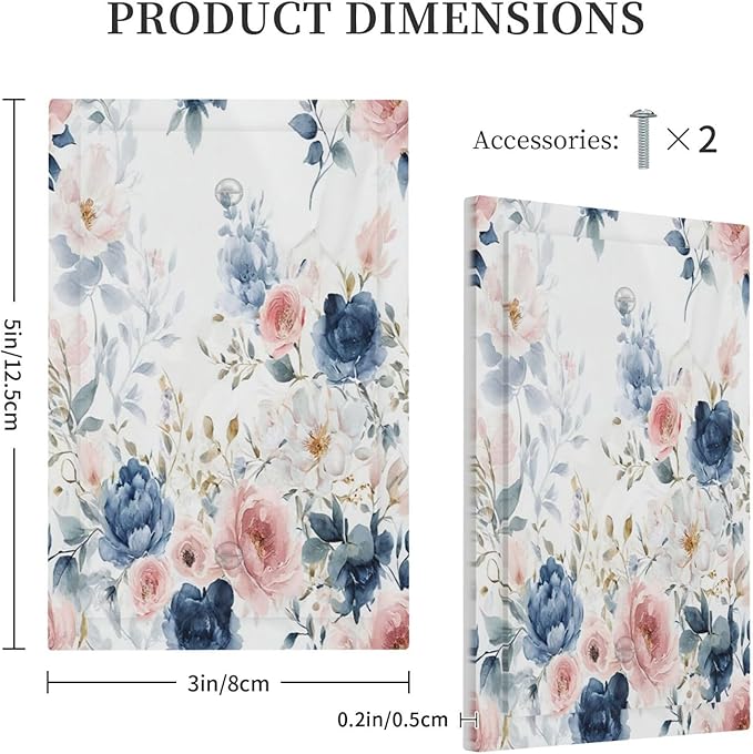 Elegant Watercolor Pink Blue Flowers Floral 1-Gang No Device Blank Wallplate Electrical Light Switch Covers Decorative Receptacle Face Plate Cover for Bathroom 5 X 3 IN
