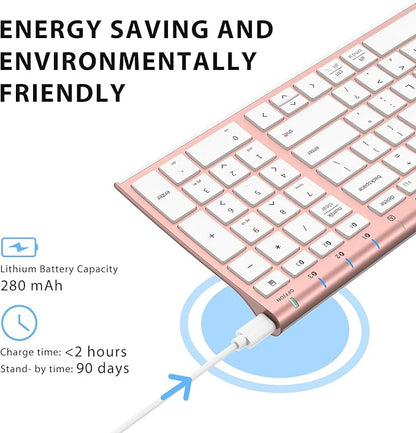 iClever BK10 Bluetooth Keyboard, Wireless Rechargeable Ultra-Slim Keyboard with Long Battery Life, Compatible with iOS, Android, Windows, Mac for iPad, Tablet, Laptop, PC, Phone (Rose Gold)