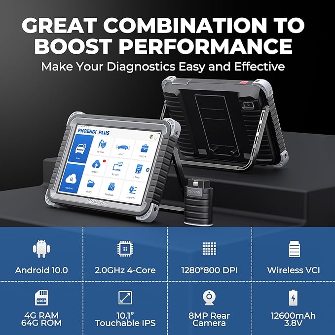 TOPDON Scanner Phoenix Plus, OE-Level ECU Code Scan Tool with Bidirectional Control, Topology Map, All System, 41+ Services, FCA SGW AutoAuth, V.A.G Guided, 2-Years Free Update, Module Configuration