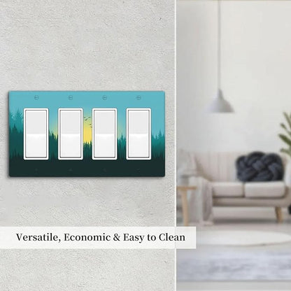 Green Forests And Birds Sun Woodland Wallplates 4 Gang Quad Rocker Decorative Light Switch Covers Electrical GFCI Faceplate Switch Plate for Bedroom Bathroom Decor