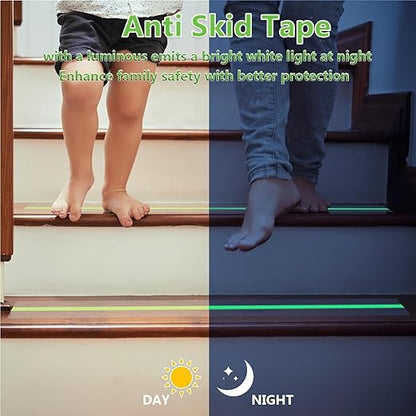 Anti Slip Tape, Clear Glow in The Dark Traction Grip Tape, 2 Inch x 32.8ft Waterproof Indoor/Outdoor, Non Slip Stair Treads Safety Tape (Clear with a line of Glow, 2" Width)