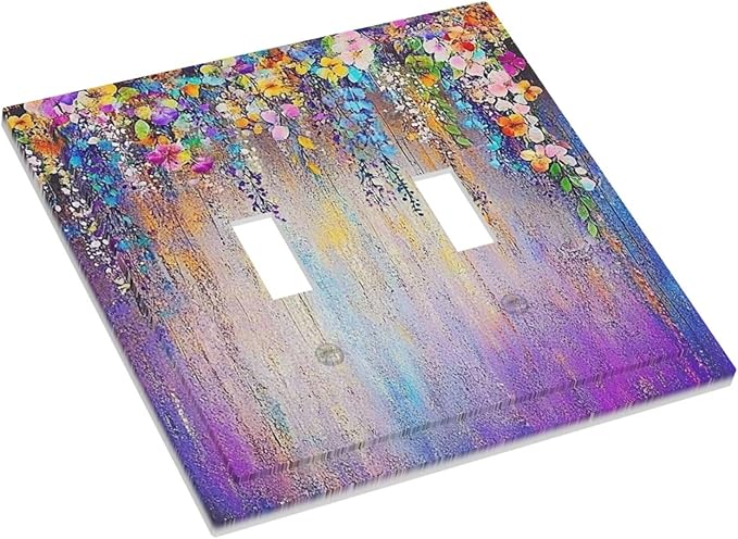 Colorful Country Flower Wildflower Floral Decorative Switch Plates 2 Gang Double Toggle Outlet Light Switch Cover Wall Plate Electrical Faceplate For Bed Room Living Room Decor