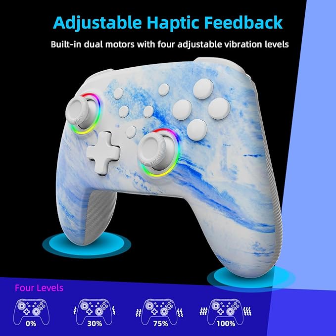 NexiGo Wireless Controller (No Deadzone) for Switch 2 and Switch, Extra Controllers for Nintendo Switch Controllers, Bluetooth Switch Controller, Turbo and LED Light (White & Blue)