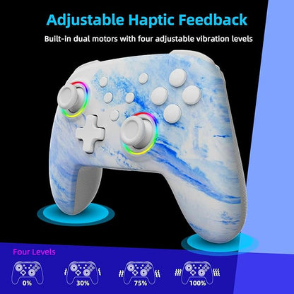 NexiGo Wireless Controller (No Deadzone) for Switch 2 and Switch, Extra Controllers for Nintendo Switch Controllers, Bluetooth Switch Controller, Turbo and LED Light (White & Blue)