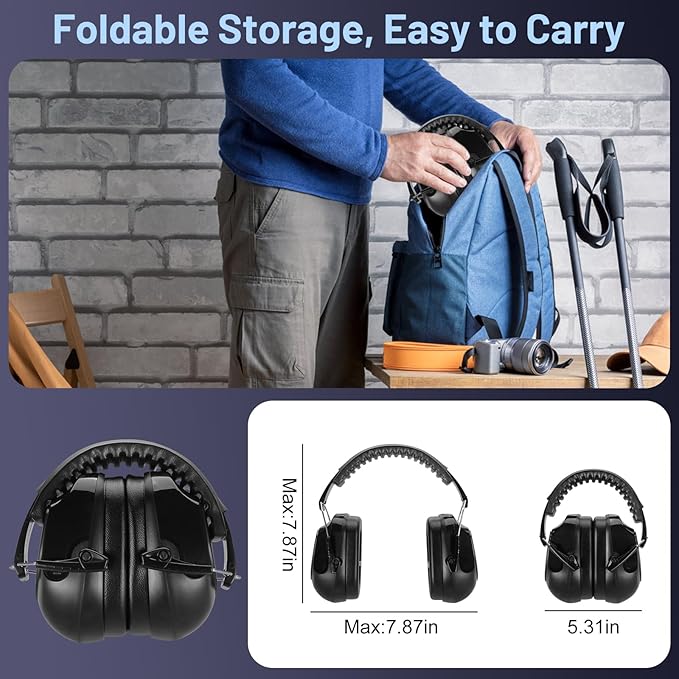 3 Pack Noise Reduction Ear Protection, Hearing Protection Ear muffs SNR 34dB Noise Cancelling Headphones for Adults Kids Autism, Sound Proof Earmuffs for Mowing/Construction/Work