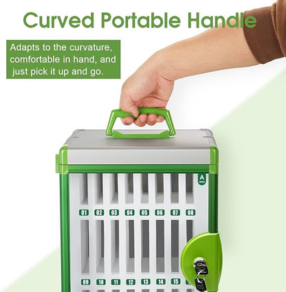Glosen 24 Slots Cell Phone Locker, Portable Phone Storage Cabinet [Wall Mounted] [Aluminum Alloy] Cellphone Lock Box with Key & Handle for School Classroom Office Exam (Green)