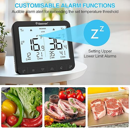 Geevon Digital Refrigerator Thermometer with Alarm, Low Battery Warning Icon, Max/Min Temperature LCD Display, Suitable for Domestic or Commercial Use Freezer Thermometer with Alarm