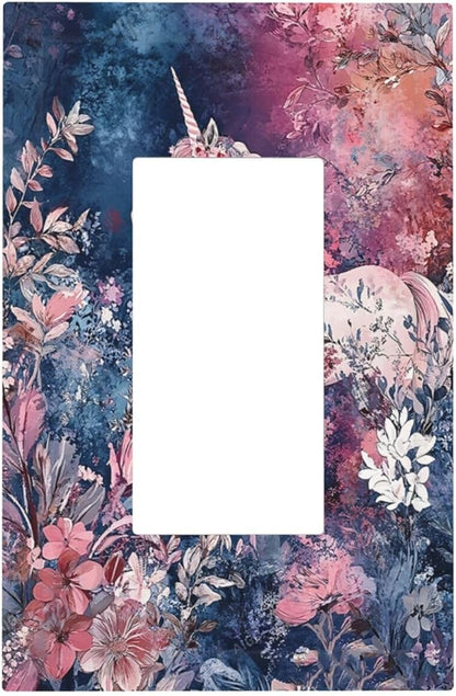 Decorative Outlet Covers Fantastic Pink Unicorn Wildflower Forest 1 Gang Single Rocker Light Switch Cover Plate GFCI Wall Plates Electrical Switch Plate Cover for Bedroom Kids room Decor