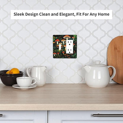 Decorative Outlet Covers Boho Red Mushroom Green Leaf Plants Floral 2 Gang 1 Gang Wall Plate Cover Single Toggle Rocker Combo Light Switch Plate Covers Jumbo Switch Cover Plate