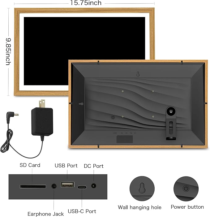Digital Picture Frame, Frameo 15.6 Inch Large Digital Photo Frame WiFi, 1920 * 1080 IPS FHD Touchscreen, 32GB, Tabletop&Wall-Mounted, Share Video Picture, Electric Frame, Mom Gifts, Natural Woodgrain
