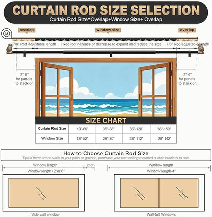 Vintage Decorative Black Curtain Rods for Windows 72 to 144 Inch Adjustable Heavy Duty 1'' Diameter Curtain Rod with Owl Finials for Bedroom Living Room Kitchen Farmhouse (36-150'')