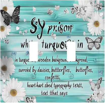 Teal Butterfly Daisy Rustic Wooden Signs Decorative Switch Plates 2 Gang Double Toggle Outlet Light Switch Cover Wall Plate Electrical Faceplate For Farmhouse Cabin Decor