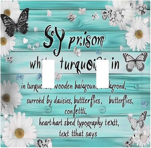Teal Butterfly Daisy Rustic Wooden Signs Decorative Switch Plates 2 Gang Double Toggle Outlet Light Switch Cover Wall Plate Electrical Faceplate For Farmhouse Cabin Decor