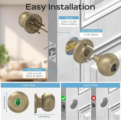 GeekTale Fingerprint Door Lock for Bedrooms, Fingerprint Door Knob with Lock, Smart Door Lock, App Control, Back-up Keys, Thumbprint Door Knob for Bedrooms, Office, Apartment