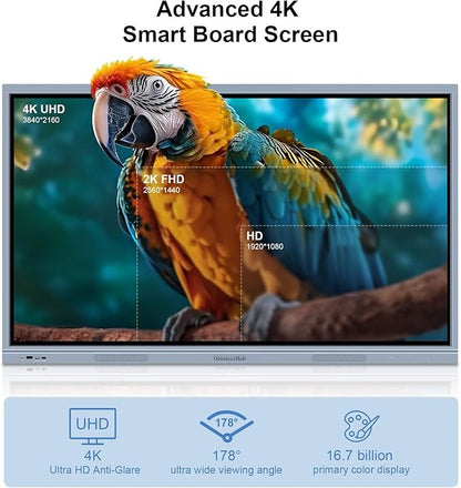 55" Smart Board, 4K Digital Whiteboard with Dual System (Android/Windows), Interactive Whiteboard, Smart Board for Classroom, Office & Home (Wall Mount Included)
