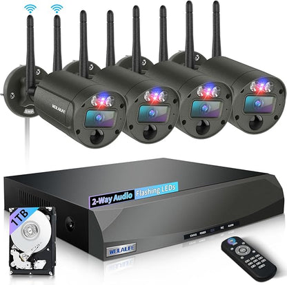 【Flashing LEDs Visual Alert】 Wireless Cameras for Home Security, Wireless Security Camera System, Outdoor WiFi Video Surveillance, NVR Surveillance Camera System