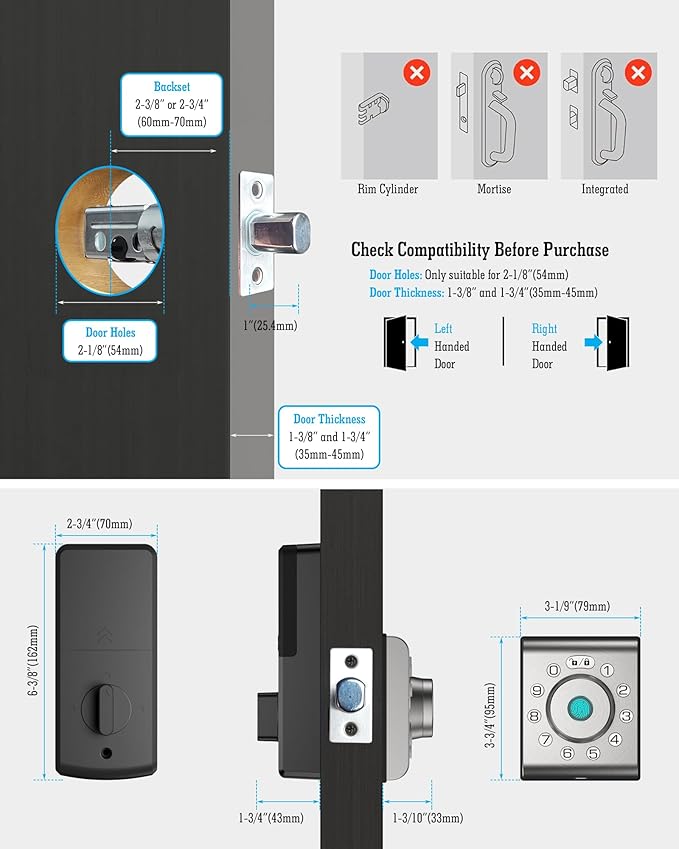 LELOUPFIDELE Smart Lock – Keyless Entry Door Lock with Keypad Deadbolt, Fingerprint & Anti-Peek Code, Compact Design, Auto-Lock, Easy Install for Home//Office (Satin Nickel)