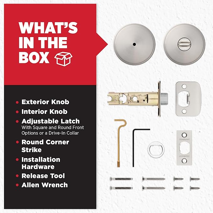 Kwikset Pismo Interior Privacy Door Knob with Lock, Door Handle for Bathroom and Bedroom, Satin Nickel Keyless Turn Lock Doorknob, with Microban Protection (Pack of 10)
