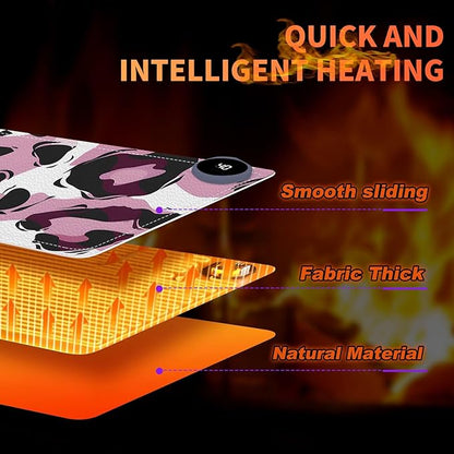 Heated Mouse Pad, Warm Desk Pad, Keyboard Mat 31.5 x 13 Inch Large Size Intelligent Fast Heating, 3 Speed Adjustable, Timed Auto Power Off for Game Office Home,Pink Leopard Print