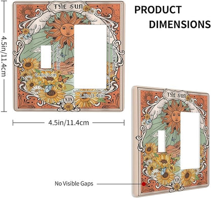 Boho Retro Sun Sunflower Vintage Flower Butterfly Outlet Covers 1 Toggle 1 Rocker Combination Decorative Wall Plate Electrical Switch Plates Light Switch Cover Plate for Farmhouse Home Decor
