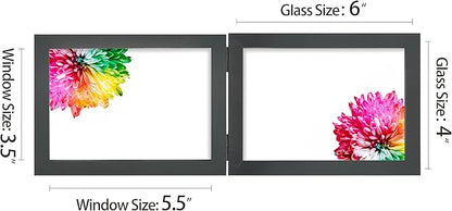 Double 4x6 Horizontal Combo, Black Wood Picture Frame, 3.5x5.5 Opening Foldable Landscape View Photo Frame on Table-top or Wall