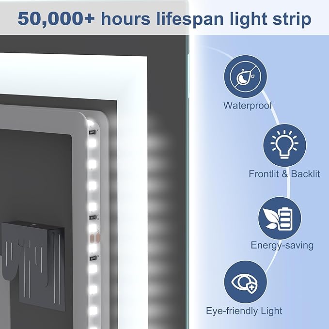STARLEAD Led-Bathroom-Mirror-with-Lights, 40"x28" Wall-Mounted with 3 Colors Dimmable Light, Bluetooth Speaker, Anti-Fog, Memory, Tempered Glass, Front & Backlit (Horizontal/Vertical)