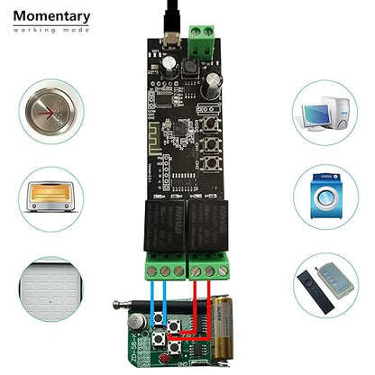 Jane Eyre 2 Channel WiFi Momentary/Self-Locking Relay Switch Module DC 7-32V DIY Switch Module TUYA/SmartLife APP Remote Switch Relay Compatible with Alexa Echo Google Home
