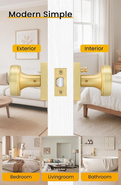 goldenwarm Gold Door Knobs Interior, Brushed Gold Door Knobs Square Privacy Door Knob for Bedroom Bathroom, Modern Heavy Duty Interior Doorknobs - 1 Pack Zinc-Alloy