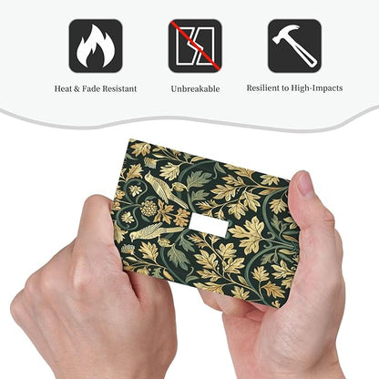 Decorative Light Switch Cover William Morris Vintage Botanical Birds Golden Green Leaves 1 Gang Single Toggle Device Electrical Faceplate Switchplates Decorator Outlet Wall Plate for Bedroom
