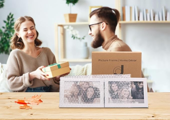 Double 5x7 Horizontal Combo, White Wood Picture Frame, 4.5x6.5 Opening Foldable Landscape View Photo Frame on Table-top or Wall
