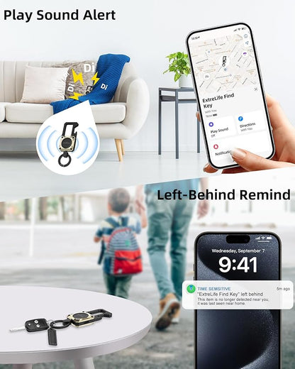 Keychain, Works with Apple Find My, Heavy Duty Key Chain Bottle Opener, Carabiner Car Key Chains with GPS Tracker, Key Finder, Bluetooth Tracker for Luggage, Kids, Bags, Rechargeable, Champagne Gold