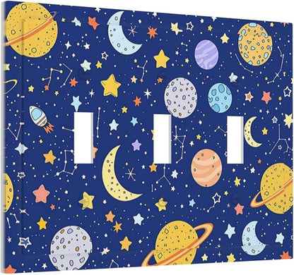 Stars Starry Night Sun Moon Planet Constellations Decorative Switch Plates 3 Gang Wall Plate Triple Toggle Light Switch Cover Electrical Wall Panels Faceplate for Bedroom Bathroom Decor