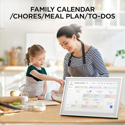 10.1" Digital Calendar, Meal Planner, Duty Chart, to Do List,HD Smart Touch Screen Home Interactive Smart Electron Calender - Built-in Digital Photo Frame Function (white, 10.1)