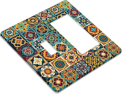 Outlet Covers Mexican Talavera Colorful Mosaic Tiles 1 Toggle 1 Rocker Combination Decorative Wall Plate Electrical Switch Plates Light Switch Cover Plate For Bathroom Kitchen Decor